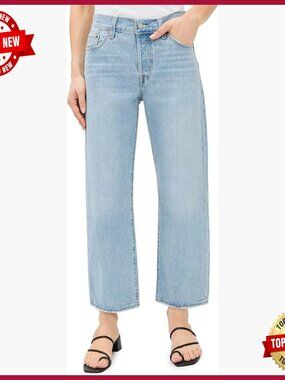 Mid-Rise Ankle-Length Straight Leg Jeans, Loose Fit Denim